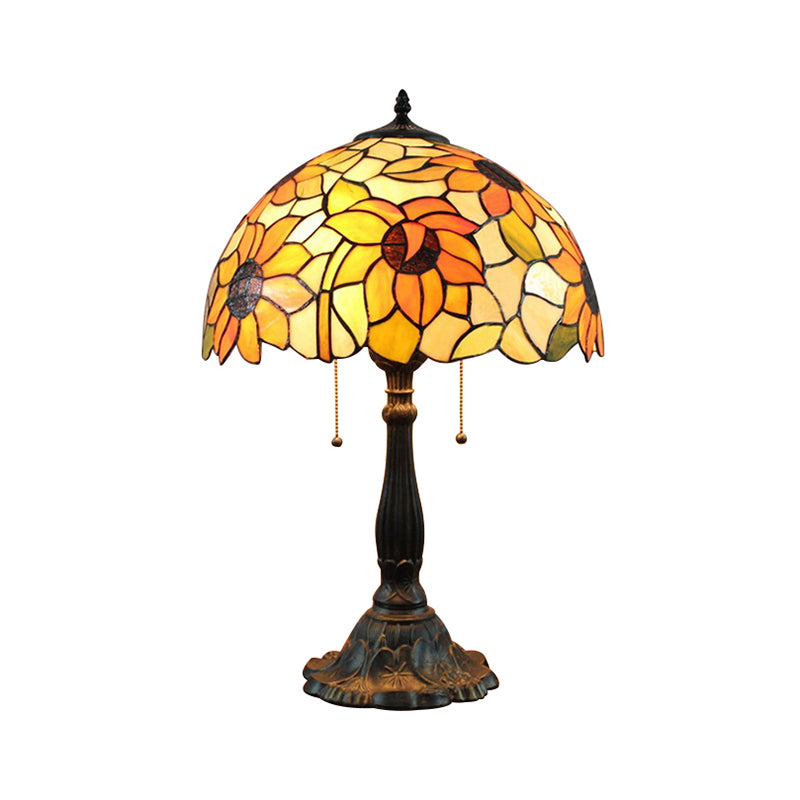 18 Inch Rustic Sunflower Desk Light with Switch/No Switch Stained Glass 1 Head Orange Desk Lamp for Study Room Clearhalo 'Lamps' 'Table Lamps' Lighting' 178768