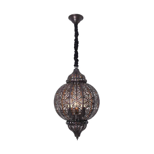 Metal Bronze Pendant Lighting Lantern Shade 3-Bulb Traditional Hanging Chandelier with Laser Cut Design Clearhalo 'Ceiling Lights' 'Chandeliers' Lighting' options 1787682