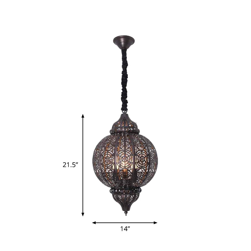 Metal Bronze Pendant Lighting Lantern Shade 3-Bulb Traditional Hanging Chandelier with Laser Cut Design Clearhalo 'Ceiling Lights' 'Chandeliers' Lighting' options 1787683