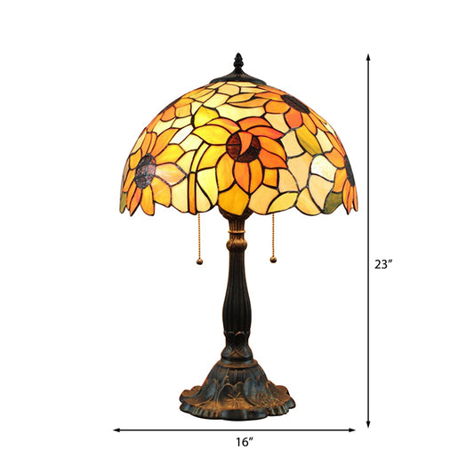 18 Inch Rustic Sunflower Desk Light with Switch/No Switch Stained Glass 1 Head Orange Desk Lamp for Study Room Clearhalo 'Lamps' 'Table Lamps' Lighting' 178769