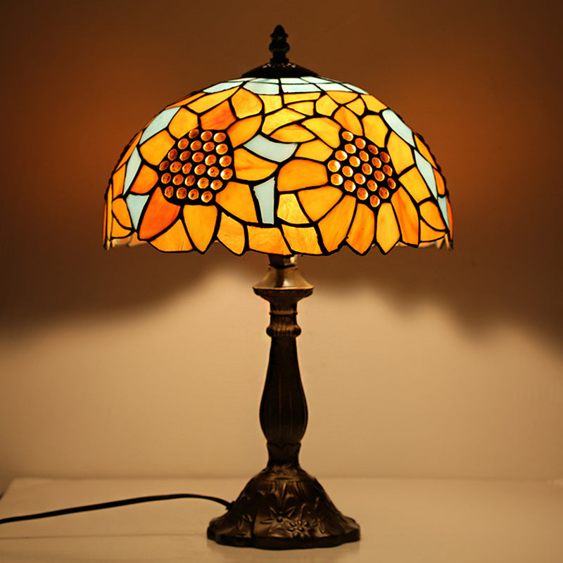 18 Inch Rustic Sunflower Desk Light with Switch/No Switch Stained Glass 1 Head Orange Desk Lamp for Study Room Orange No Switch Clearhalo 'Lamps' 'Table Lamps' Lighting' 178770