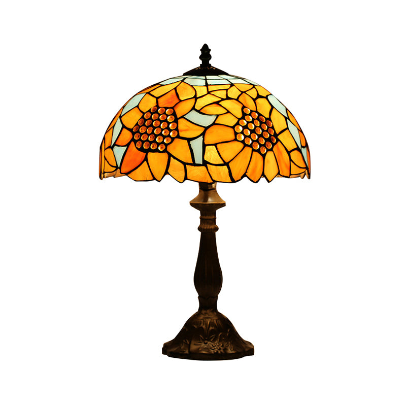 18 Inch Rustic Sunflower Desk Light with Switch/No Switch Stained Glass 1 Head Orange Desk Lamp for Study Room Clearhalo 'Lamps' 'Table Lamps' Lighting' 178771