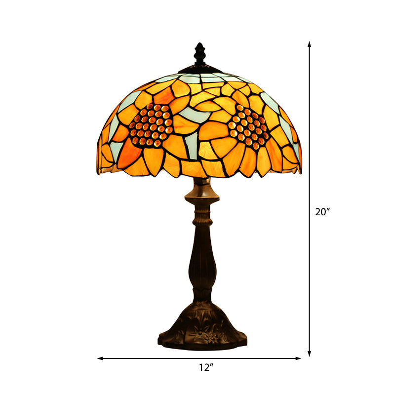 18 Inch Rustic Sunflower Desk Light with Switch/No Switch Stained Glass 1 Head Orange Desk Lamp for Study Room Clearhalo 'Lamps' 'Table Lamps' Lighting' 178772