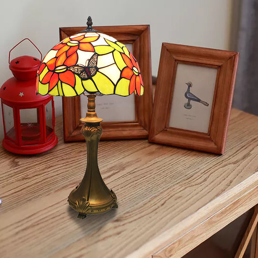 Tiffany Rustic Desk Lamp with Flower Butterfly 1 Light Stained Glass Desk Light in Orange for Cafe Orange Clearhalo 'Lamps' 'Table Lamps' Lighting' 178774