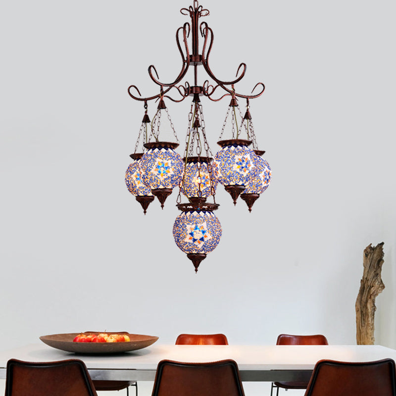 Hand Cut Glass Copper Chandelier Global 6-Light Turkish Pendant Ceiling Light for Dining Room Clearhalo 'Ceiling Lights' 'Chandeliers' Lighting' options 1787752