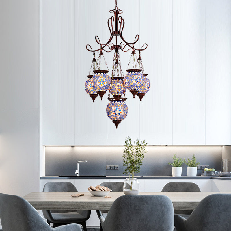 Hand Cut Glass Copper Chandelier Global 6-Light Turkish Pendant Ceiling Light for Dining Room Clearhalo 'Ceiling Lights' 'Chandeliers' Lighting' options 1787754