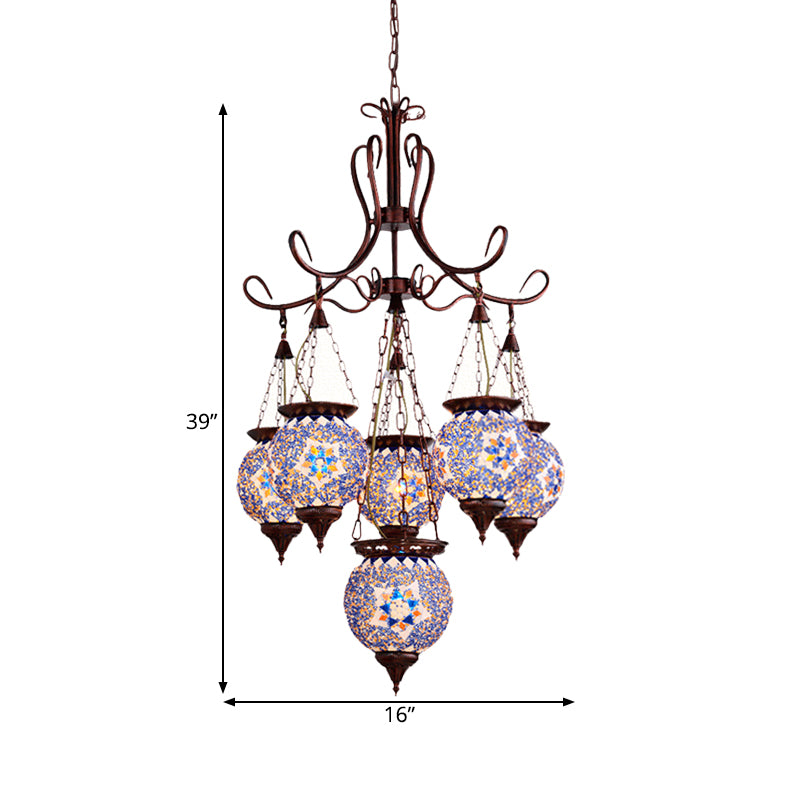 Hand Cut Glass Copper Chandelier Global 6-Light Turkish Pendant Ceiling Light for Dining Room Clearhalo 'Ceiling Lights' 'Chandeliers' Lighting' options 1787756