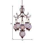 Hand Cut Glass Copper Chandelier Global 6-Light Turkish Pendant Ceiling Light for Dining Room Clearhalo 'Ceiling Lights' 'Chandeliers' Lighting' options 1787756