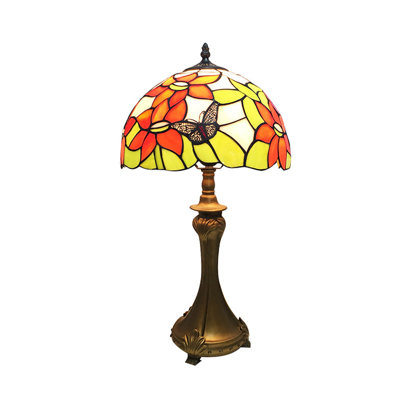 Tiffany Rustic Desk Lamp with Flower Butterfly 1 Light Stained Glass Desk Light in Orange for Cafe Clearhalo 'Lamps' 'Table Lamps' Lighting' 178776