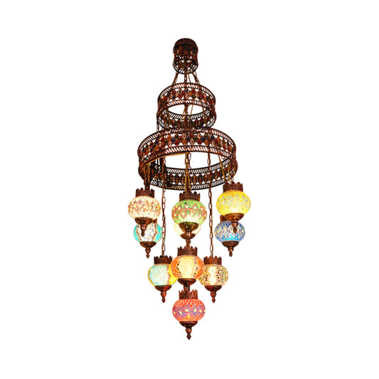 Lantern Bedroom Pendant Lighting Bohemia Stained Glass 10 Lights Purple Chandelier Light Clearhalo 'Ceiling Lights' 'Chandeliers' Lighting' options 1787760