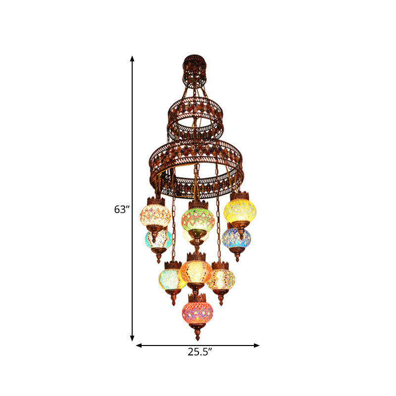 Lantern Bedroom Pendant Lighting Bohemia Stained Glass 10 Lights Purple Chandelier Light Clearhalo 'Ceiling Lights' 'Chandeliers' Lighting' options 1787761