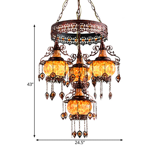 4 Heads Stained Glass Chandelier Bohemia Orange Lantern Living Room Pendant Lighting Clearhalo 'Ceiling Lights' 'Chandeliers' Lighting' options 1787766