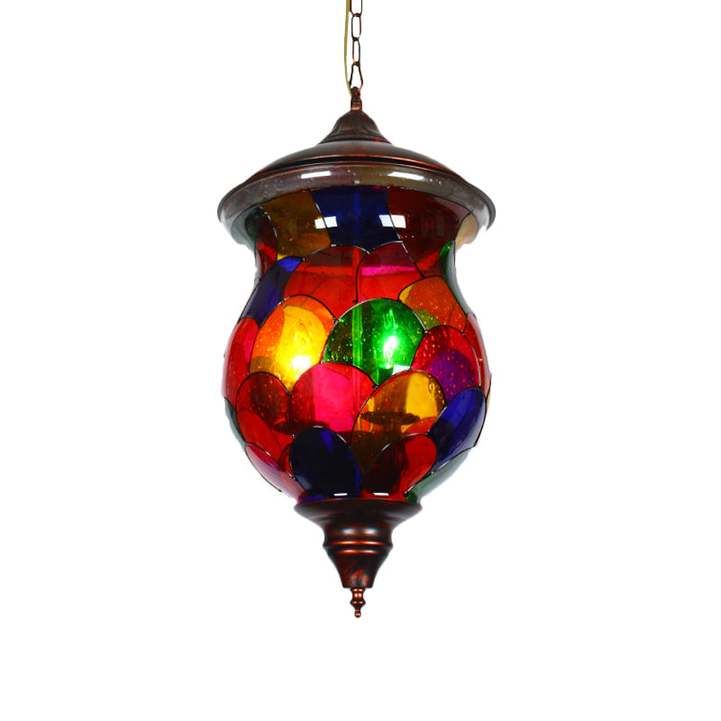 3 Bulbs Red Glass Chandelier Vintage Copper Urn Shape Bathroom Pendant Lighting Fixture Clearhalo 'Ceiling Lights' 'Chandeliers' Lighting' options 1787769