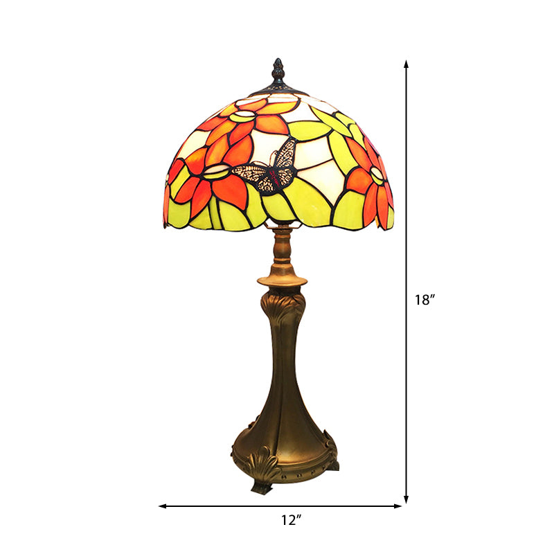 Tiffany Rustic Desk Lamp with Flower Butterfly 1 Light Stained Glass Desk Light in Orange for Cafe Clearhalo 'Lamps' 'Table Lamps' Lighting' 178777