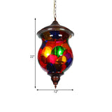 3 Bulbs Red Glass Chandelier Vintage Copper Urn Shape Bathroom Pendant Lighting Fixture Clearhalo 'Ceiling Lights' 'Chandeliers' Lighting' options 1787771