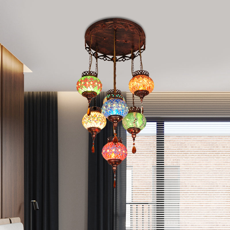 Global Cut Glass Hanging Light Bohemian 7-Head Kitchen Chandelier Lighting Fixture in Copper Copper Clearhalo 'Ceiling Lights' 'Pendant Lights' 'Pendants' Lighting' 1787773_6823554a-a0b0-4811-abbf-e4fae6ea503f