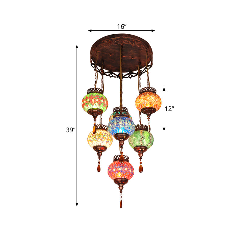 Global Cut Glass Hanging Light Bohemian 7-Head Kitchen Chandelier Lighting Fixture in Copper Clearhalo 'Ceiling Lights' 'Pendant Lights' 'Pendants' Lighting' 1787776