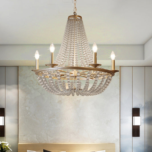 Crystal Beaded Hanging Chandelier Traditional 6 Lights Bedroom Ceiling Pendant in Gold Clearhalo 'Ceiling Lights' 'Chandeliers' Lighting' options 1787783