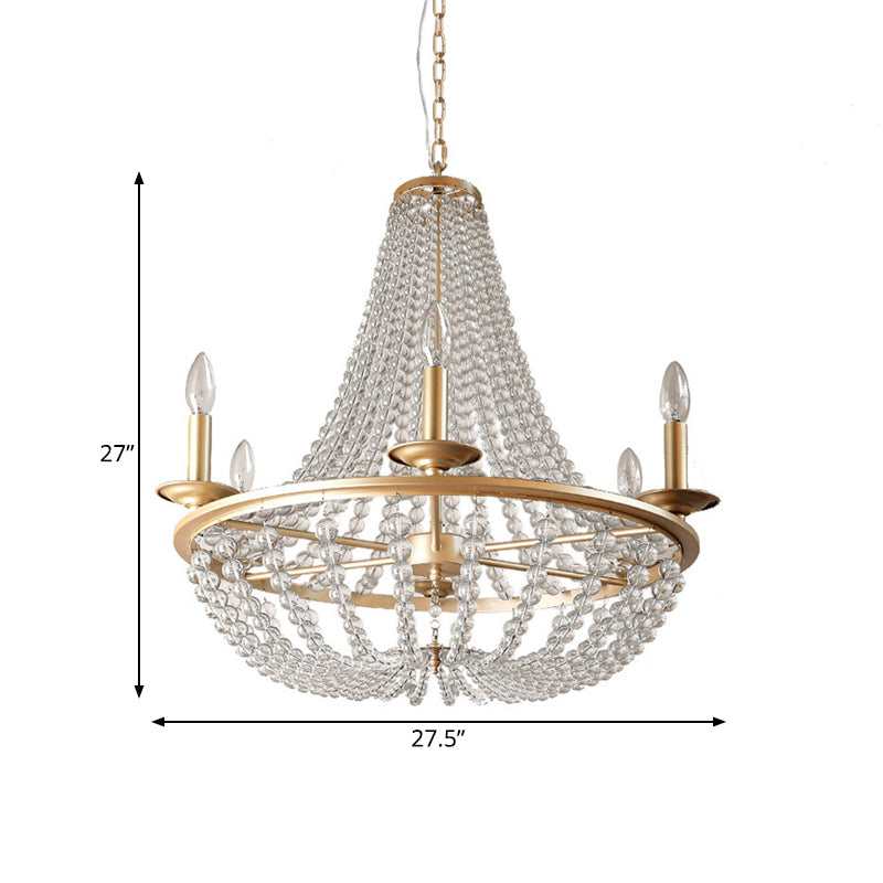 Crystal Beaded Hanging Chandelier Traditional 6 Lights Bedroom Ceiling Pendant in Gold Clearhalo 'Ceiling Lights' 'Chandeliers' Lighting' options 1787787