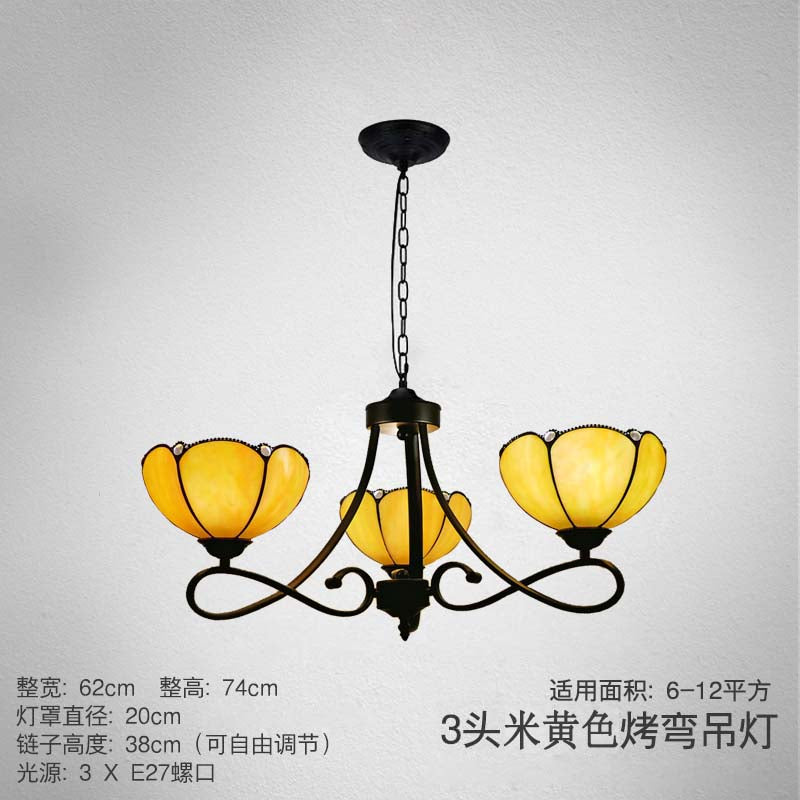 3/5 Lights Scalloped/Cone Hanging Chandelier Baroque White/Yellow/Beige Glass Suspension Lighting for Living Room with Curved Arm 3 Yellow Clearhalo 'Ceiling Lights' 'Chandeliers' 'Close To Ceiling Lights' 'Glass shade' 'Glass' 'Industrial' 'Middle Century Chandeliers' 'Tiffany Chandeliers' 'Tiffany close to ceiling' 'Tiffany' Lighting' 1787832