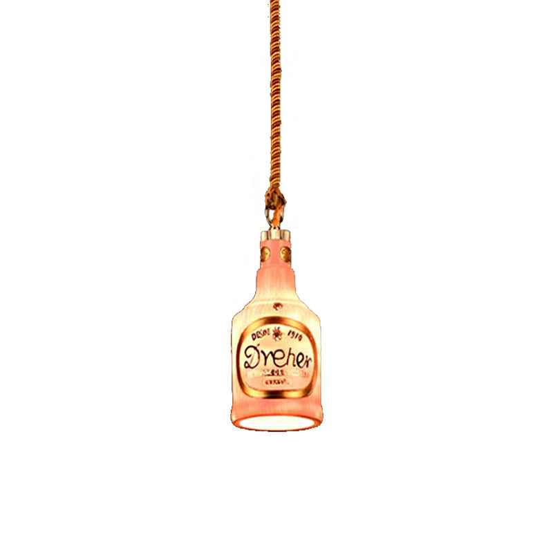 Resin Red/Yellow Drop Pendant Wine Bottle 1 Light Industrial Style Hanging Lamp Kit for Restaurant Pink Clearhalo 'Ceiling Lights' 'Industrial Pendants' 'Industrial' 'Middle Century Pendants' 'Pendant Lights' 'Pendants' 'Tiffany' Lighting' 1787913