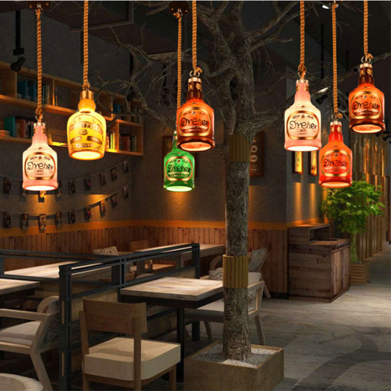 Resin Red/Yellow Drop Pendant Wine Bottle 1 Light Industrial Style Hanging Lamp Kit for Restaurant Clearhalo 'Ceiling Lights' 'Industrial Pendants' 'Industrial' 'Middle Century Pendants' 'Pendant Lights' 'Pendants' 'Tiffany' Lighting' 1787914