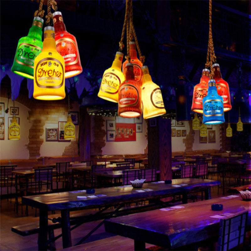 Resin Red/Yellow Drop Pendant Wine Bottle 1 Light Industrial Style Hanging Lamp Kit for Restaurant Blue Clearhalo 'Ceiling Lights' 'Industrial Pendants' 'Industrial' 'Middle Century Pendants' 'Pendant Lights' 'Pendants' 'Tiffany' Lighting' 1787915