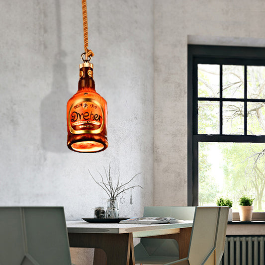 Resin Red/Yellow Drop Pendant Wine Bottle 1 Light Industrial Style Hanging Lamp Kit for Restaurant Clearhalo 'Ceiling Lights' 'Industrial Pendants' 'Industrial' 'Middle Century Pendants' 'Pendant Lights' 'Pendants' 'Tiffany' Lighting' 1787917