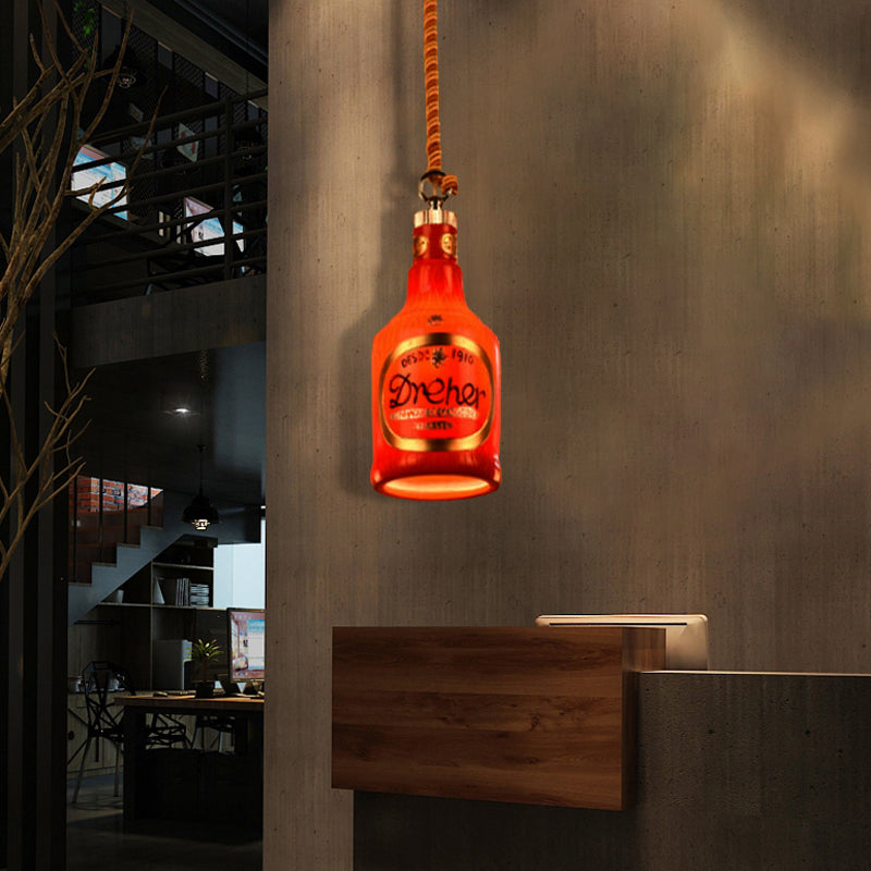 Resin Red/Yellow Drop Pendant Wine Bottle 1 Light Industrial Style Hanging Lamp Kit for Restaurant Red Clearhalo 'Ceiling Lights' 'Industrial Pendants' 'Industrial' 'Middle Century Pendants' 'Pendant Lights' 'Pendants' 'Tiffany' Lighting' 1787920