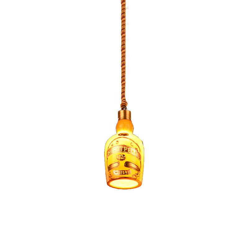 Resin Red/Yellow Drop Pendant Wine Bottle 1 Light Industrial Style Hanging Lamp Kit for Restaurant Clearhalo 'Ceiling Lights' 'Industrial Pendants' 'Industrial' 'Middle Century Pendants' 'Pendant Lights' 'Pendants' 'Tiffany' Lighting' 1787925