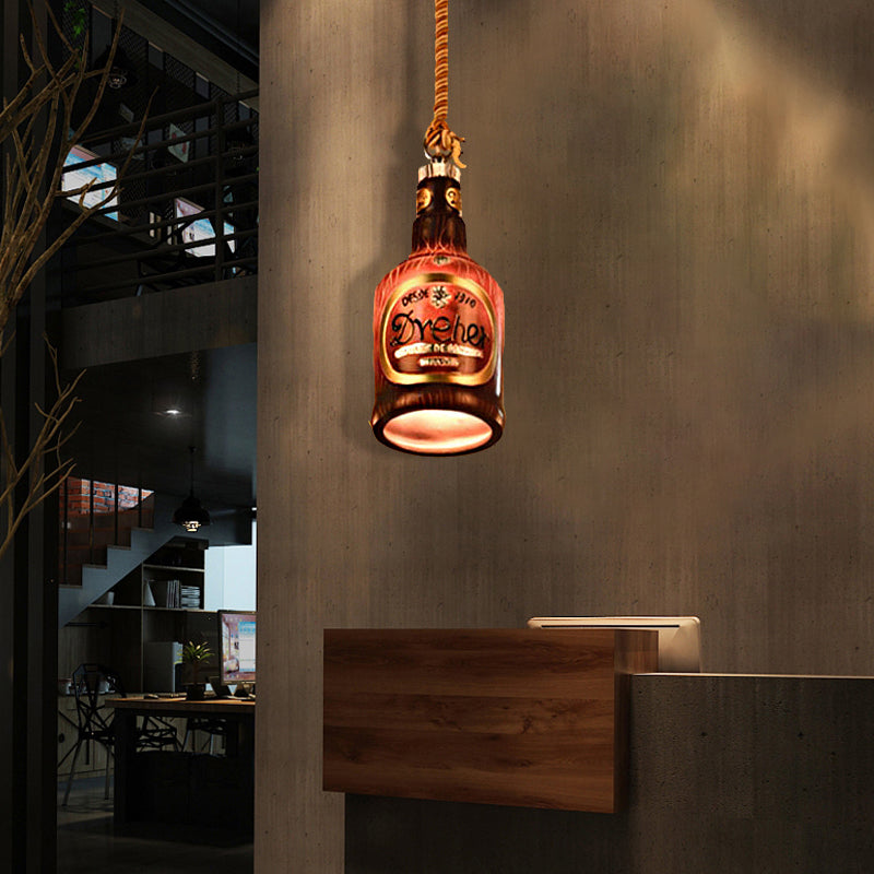 Resin Red/Yellow Drop Pendant Wine Bottle 1 Light Industrial Style Hanging Lamp Kit for Restaurant Purple Clearhalo 'Ceiling Lights' 'Industrial Pendants' 'Industrial' 'Middle Century Pendants' 'Pendant Lights' 'Pendants' 'Tiffany' Lighting' 1787926