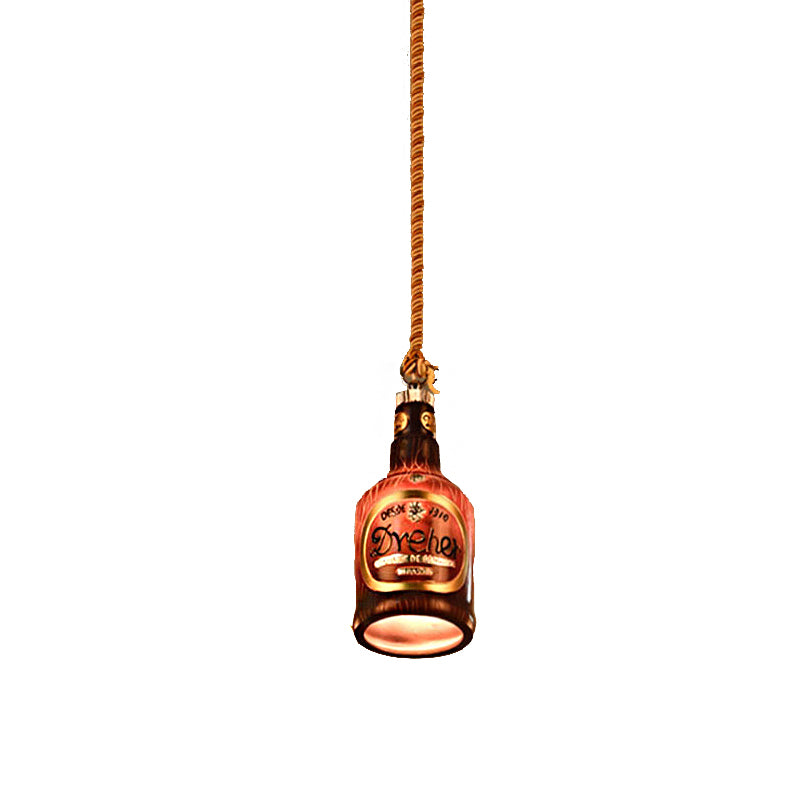 Resin Red/Yellow Drop Pendant Wine Bottle 1 Light Industrial Style Hanging Lamp Kit for Restaurant Clearhalo 'Ceiling Lights' 'Industrial Pendants' 'Industrial' 'Middle Century Pendants' 'Pendant Lights' 'Pendants' 'Tiffany' Lighting' 1787928