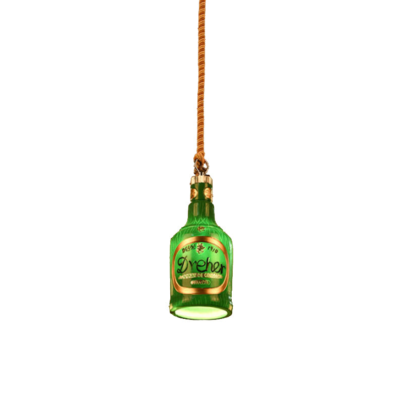 Resin Red/Yellow Drop Pendant Wine Bottle 1 Light Industrial Style Hanging Lamp Kit for Restaurant Clearhalo 'Ceiling Lights' 'Industrial Pendants' 'Industrial' 'Middle Century Pendants' 'Pendant Lights' 'Pendants' 'Tiffany' Lighting' 1787931