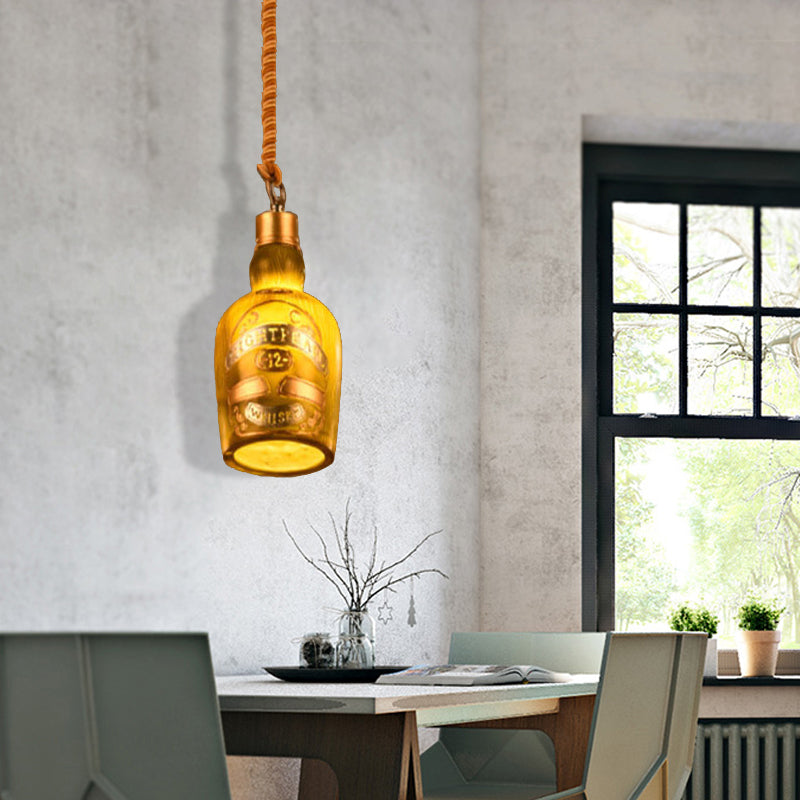 Resin Red/Yellow Drop Pendant Wine Bottle 1 Light Industrial Style Hanging Lamp Kit for Restaurant Gold Clearhalo 'Ceiling Lights' 'Industrial Pendants' 'Industrial' 'Middle Century Pendants' 'Pendant Lights' 'Pendants' 'Tiffany' Lighting' 1787932