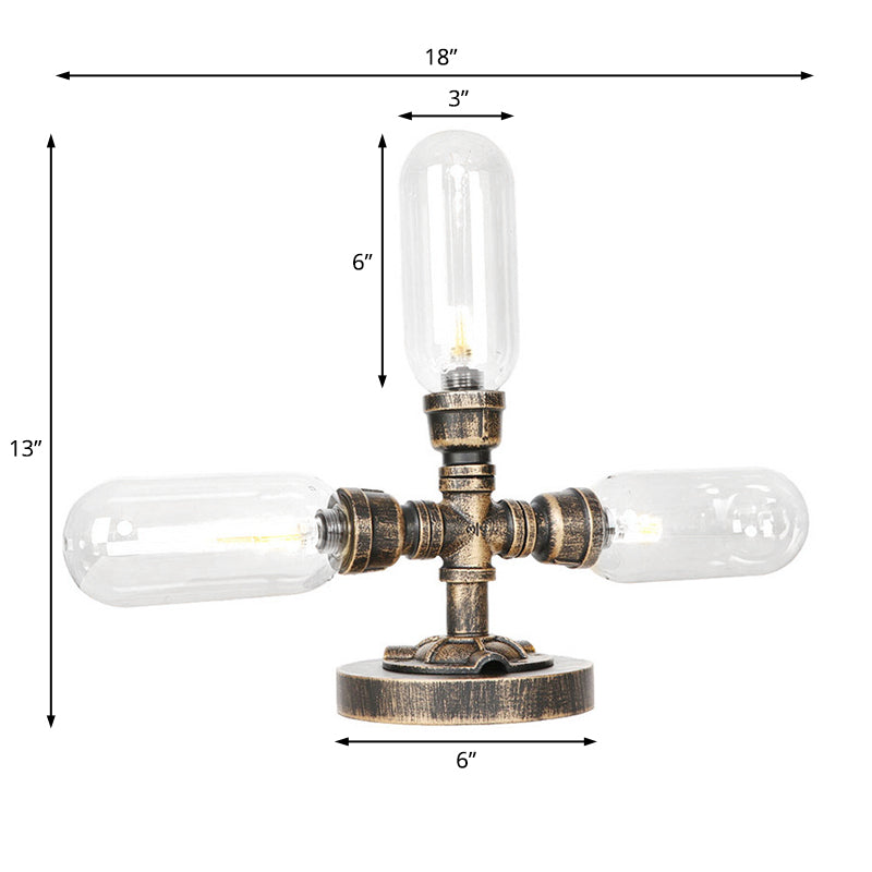 Aged Bronze 3 Bulbs LED Table Lamp Industrial Amber/Clear Glass Capsule Nightstand Light for Teahouse Clearhalo 'Lamps' 'Table Lamps' Lighting' 1788010