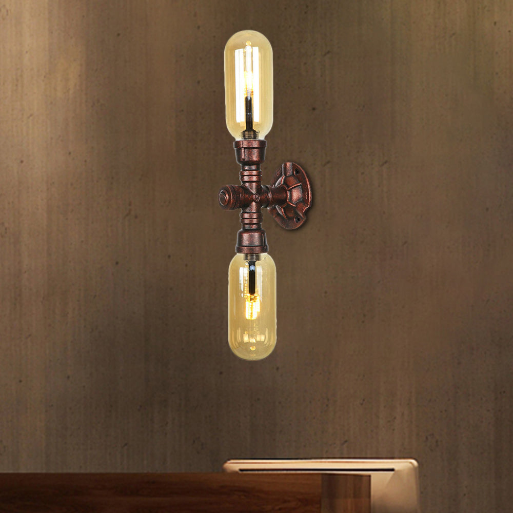 Capsule Amber Glass Wall Lighting Vintage 1/2 Bulbs Living Room Sconce Lamp in Weathered Copper Weathered Copper C Clearhalo 'Art deco wall lights' 'Cast Iron' 'Glass' 'Industrial wall lights' 'Industrial' 'Middle century wall lights' 'Modern' 'Rustic wall lights' 'Tiffany' 'Traditional wall lights' 'Wall Lamps & Sconces' 'Wall Lights' Lighting' 1788146