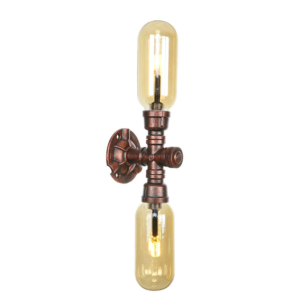 Capsule Amber Glass Wall Lighting Vintage 1/2 Bulbs Living Room Sconce Lamp in Weathered Copper Clearhalo 'Art deco wall lights' 'Cast Iron' 'Glass' 'Industrial wall lights' 'Industrial' 'Middle century wall lights' 'Modern' 'Rustic wall lights' 'Tiffany' 'Traditional wall lights' 'Wall Lamps & Sconces' 'Wall Lights' Lighting' 1788148