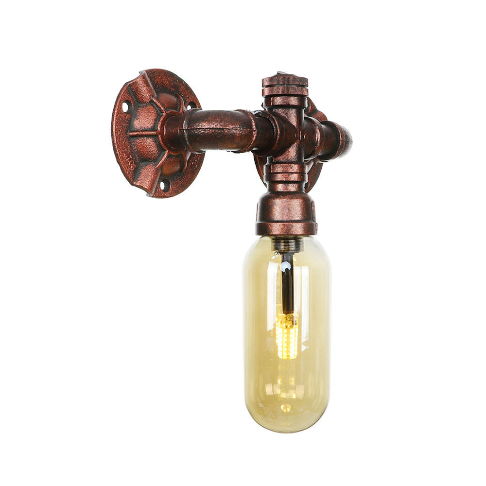 Capsule Amber Glass Wall Lighting Vintage 1/2 Bulbs Living Room Sconce Lamp in Weathered Copper Clearhalo 'Art deco wall lights' 'Cast Iron' 'Glass' 'Industrial wall lights' 'Industrial' 'Middle century wall lights' 'Modern' 'Rustic wall lights' 'Tiffany' 'Traditional wall lights' 'Wall Lamps & Sconces' 'Wall Lights' Lighting' 1788152
