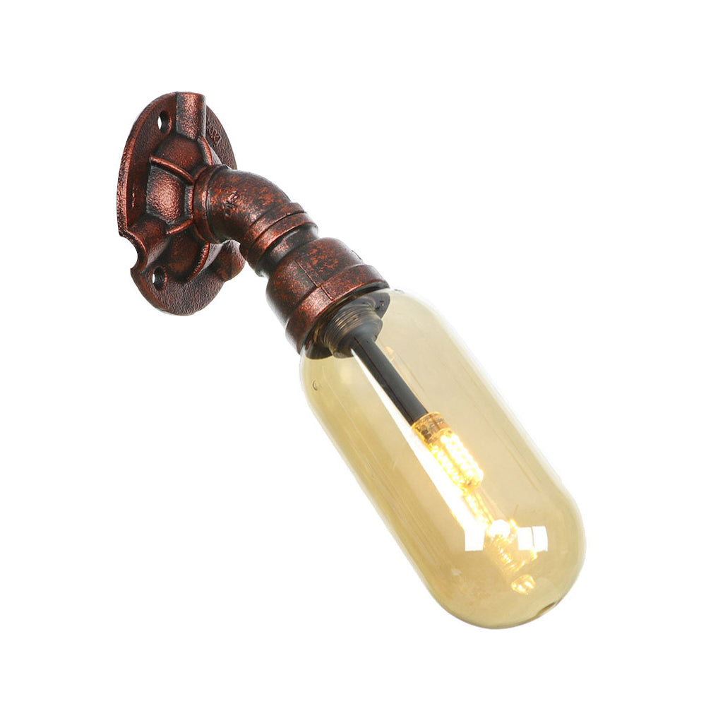 Weathered Copper 1 Bulb Sconce Lamp Vintage Amber Glass Capsule LED Wall Mount Light Fixture Clearhalo 'Art deco wall lights' 'Cast Iron' 'Glass' 'Industrial wall lights' 'Industrial' 'Middle century wall lights' 'Modern' 'Rustic wall lights' 'Tiffany' 'Traditional wall lights' 'Wall Lamps & Sconces' 'Wall Lights' Lighting' 1788164