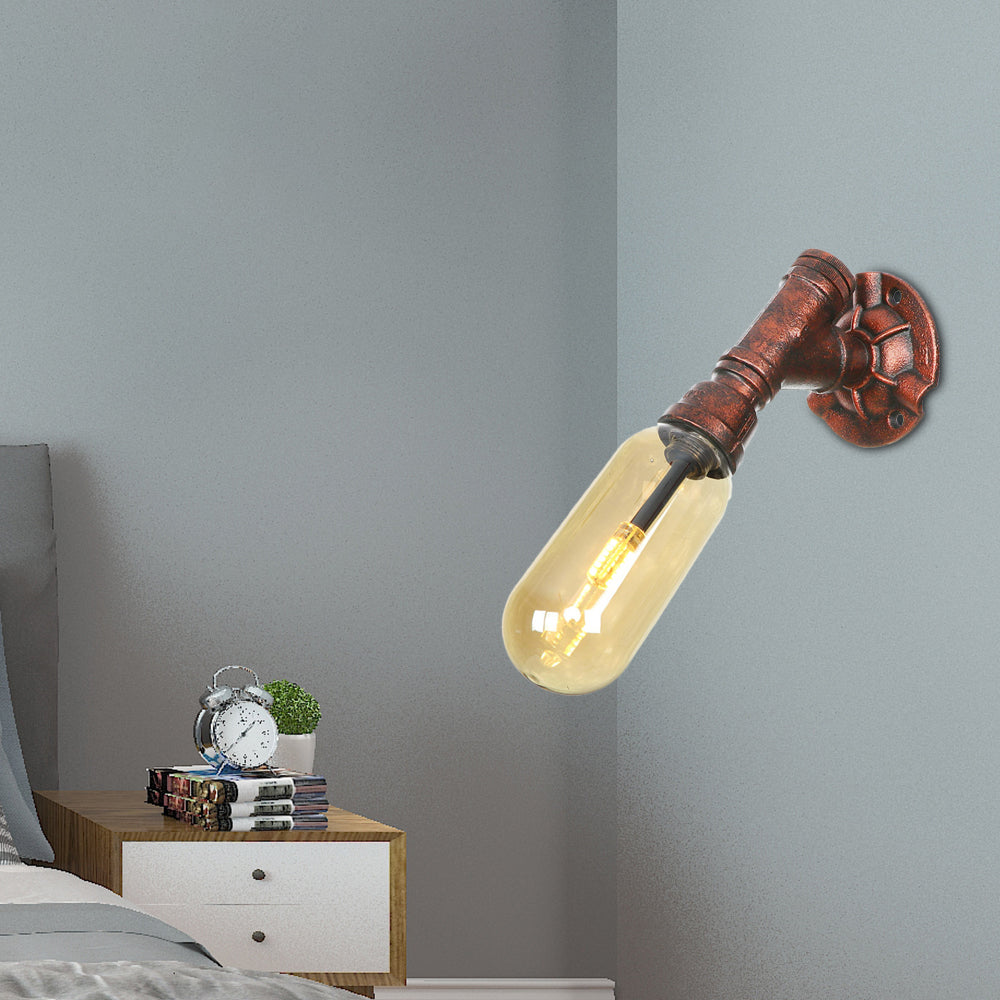 Weathered Copper 1 Bulb Sconce Lamp Vintage Amber Glass Capsule LED Wall Mount Light Fixture Weathered Copper E Clearhalo 'Art deco wall lights' 'Cast Iron' 'Glass' 'Industrial wall lights' 'Industrial' 'Middle century wall lights' 'Modern' 'Rustic wall lights' 'Tiffany' 'Traditional wall lights' 'Wall Lamps & Sconces' 'Wall Lights' Lighting' 1788174