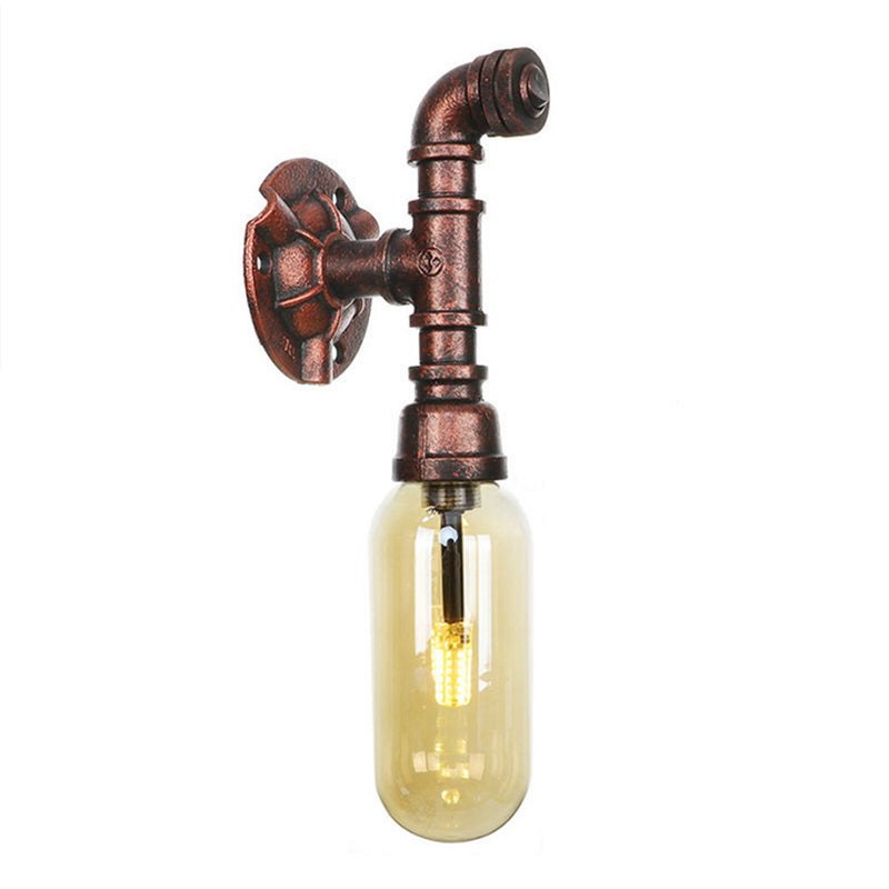 Weathered Copper Capsule Wall Light Rustic Metal 1 Head 9"/10.5"/12" High Bedroom Sconce Lamp with Pipe Design Clearhalo 'Art deco wall lights' 'Cast Iron' 'Glass' 'Industrial wall lights' 'Industrial' 'Middle century wall lights' 'Modern' 'Rustic wall lights' 'Tiffany' 'Traditional wall lights' 'Wall Lamps & Sconces' 'Wall Lights' Lighting' 1788188