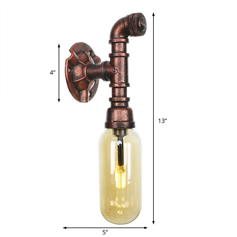 Weathered Copper Capsule Wall Light Rustic Metal 1 Head 9"/10.5"/12" High Bedroom Sconce Lamp with Pipe Design Clearhalo 'Art deco wall lights' 'Cast Iron' 'Glass' 'Industrial wall lights' 'Industrial' 'Middle century wall lights' 'Modern' 'Rustic wall lights' 'Tiffany' 'Traditional wall lights' 'Wall Lamps & Sconces' 'Wall Lights' Lighting' 1788189
