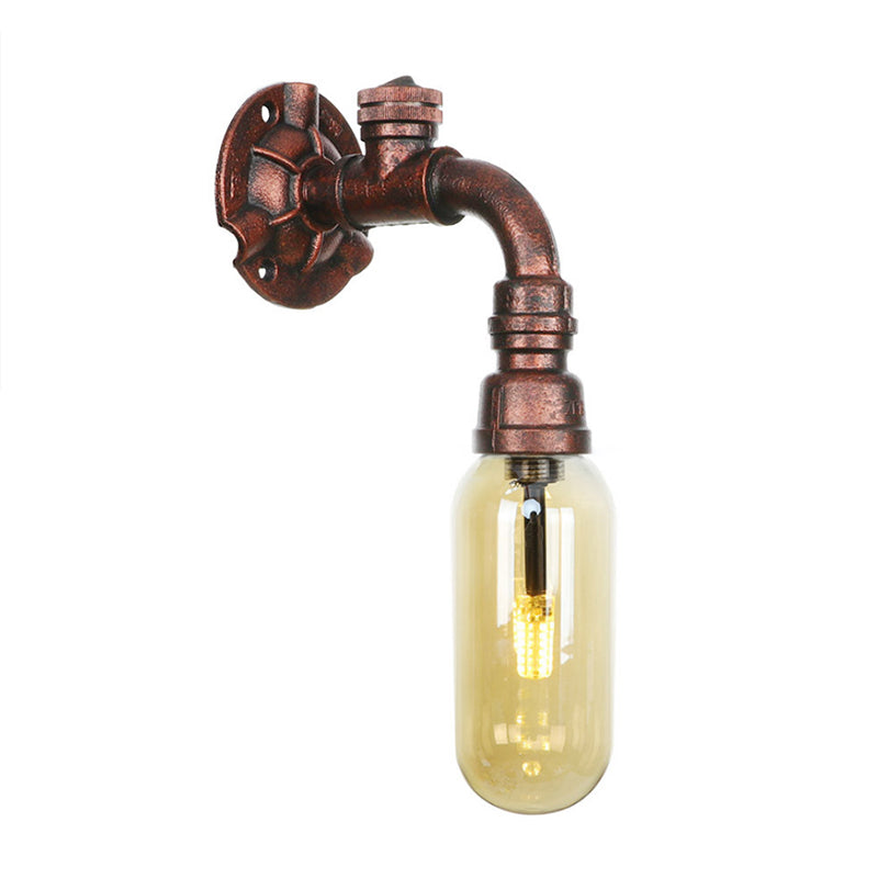 Weathered Copper Capsule Wall Light Rustic Metal 1 Head 9"/10.5"/12" High Bedroom Sconce Lamp with Pipe Design Clearhalo 'Art deco wall lights' 'Cast Iron' 'Glass' 'Industrial wall lights' 'Industrial' 'Middle century wall lights' 'Modern' 'Rustic wall lights' 'Tiffany' 'Traditional wall lights' 'Wall Lamps & Sconces' 'Wall Lights' Lighting' 1788192