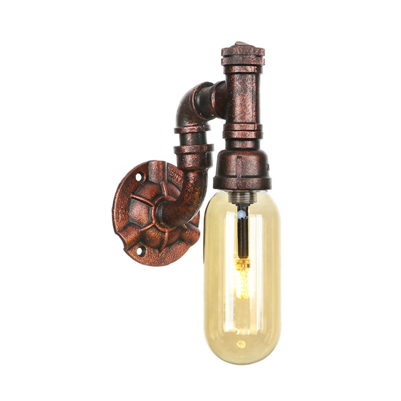 Weathered Copper Capsule Wall Light Rustic Metal 1 Head 9"/10.5"/12" High Bedroom Sconce Lamp with Pipe Design Clearhalo 'Art deco wall lights' 'Cast Iron' 'Glass' 'Industrial wall lights' 'Industrial' 'Middle century wall lights' 'Modern' 'Rustic wall lights' 'Tiffany' 'Traditional wall lights' 'Wall Lamps & Sconces' 'Wall Lights' Lighting' 1788196
