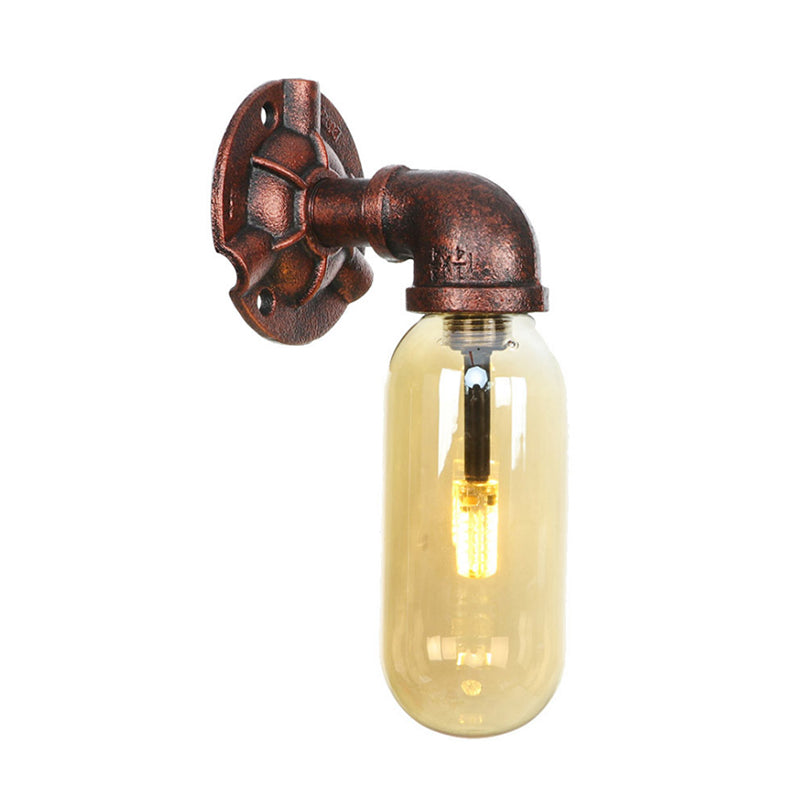 Weathered Copper Capsule Wall Light Rustic Metal 1 Head 9"/10.5"/12" High Bedroom Sconce Lamp with Pipe Design Clearhalo 'Art deco wall lights' 'Cast Iron' 'Glass' 'Industrial wall lights' 'Industrial' 'Middle century wall lights' 'Modern' 'Rustic wall lights' 'Tiffany' 'Traditional wall lights' 'Wall Lamps & Sconces' 'Wall Lights' Lighting' 1788200
