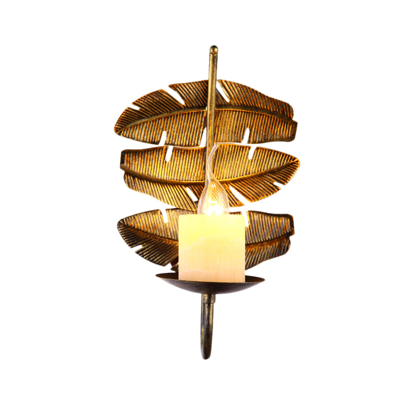 Vintage Leaf Sconce Lighting 1 Bulb Metal Wall Mounted Lamp Fixture in Brass with Cylinder Marble Shade Clearhalo 'Art deco wall lights' 'Cast Iron' 'Glass' 'Industrial wall lights' 'Industrial' 'Middle century wall lights' 'Modern' 'Rustic wall lights' 'Tiffany' 'Traditional wall lights' 'Wall Lamps & Sconces' 'Wall Lights' Lighting' 1788204