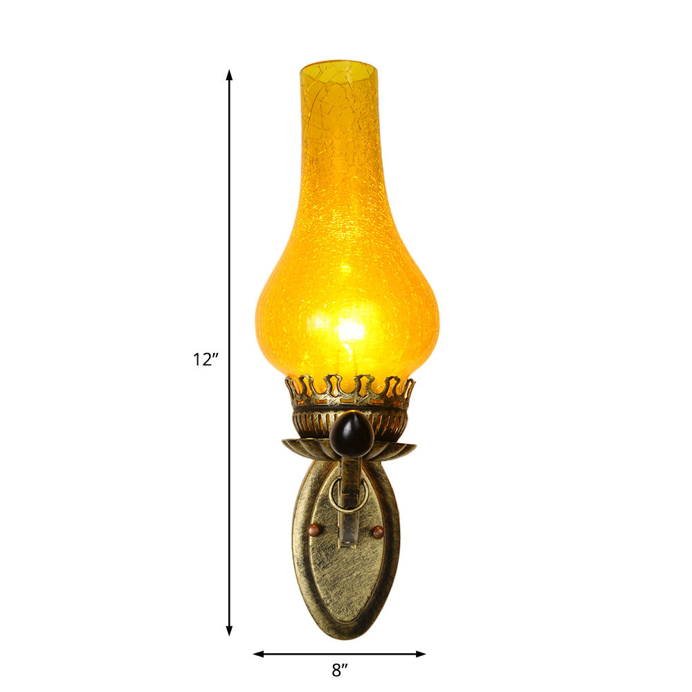 Coastal Candle Wall Mount Light 1 Head Yellow Crackle Glass Wall Sconce Lamp in Bronze Clearhalo 'Art deco wall lights' 'Cast Iron' 'Glass' 'Industrial wall lights' 'Industrial' 'Middle century wall lights' 'Modern' 'Rustic wall lights' 'Tiffany' 'Traditional wall lights' 'Wall Lamps & Sconces' 'Wall Lights' Lighting' 1788218