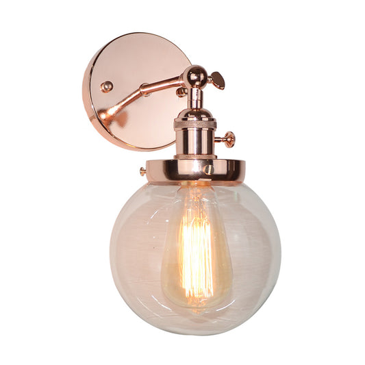 Global Clear Glass Sconce Lighting Vintage 1 Light Bathroom Wall Mounted Lamp Fixture in Copper/Bronze Clearhalo 'Art deco wall lights' 'Cast Iron' 'Glass' 'Industrial wall lights' 'Industrial' 'Middle century wall lights' 'Modern' 'Rustic wall lights' 'Tiffany' 'Traditional wall lights' 'Wall Lamps & Sconces' 'Wall Lights' Lighting' 1788274