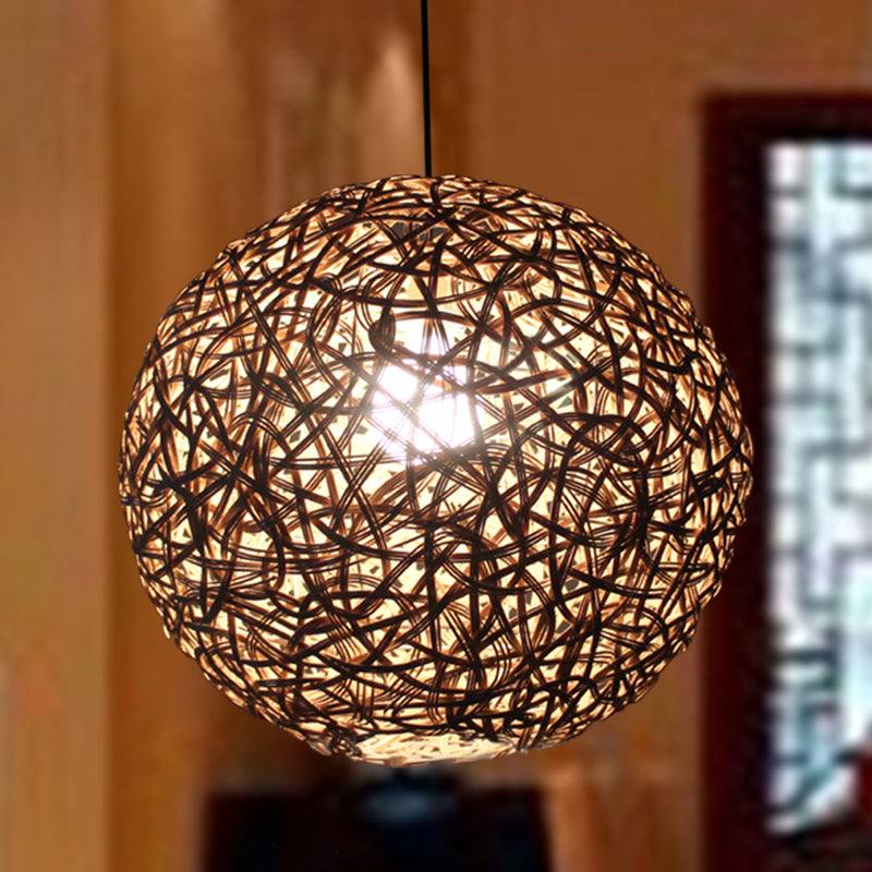 Flaxen Floral Sphere Pendulum Light Modern 1 Head 12"/16"/19.5" Wide Rattan Hanging Lamp Kit for Dining Room Clearhalo 'Ceiling Lights' 'Pendant Lights' 'Pendants' Lighting' 1788293