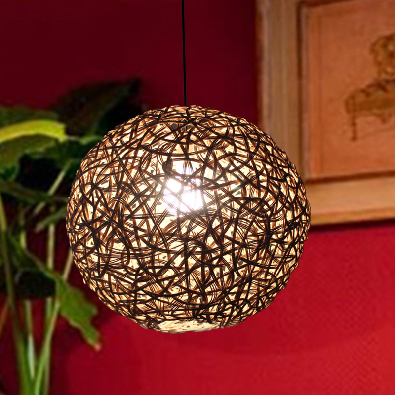 Flaxen Floral Sphere Pendulum Light Modern 1 Head 12"/16"/19.5" Wide Rattan Hanging Lamp Kit for Dining Room Clearhalo 'Ceiling Lights' 'Pendant Lights' 'Pendants' Lighting' 1788294